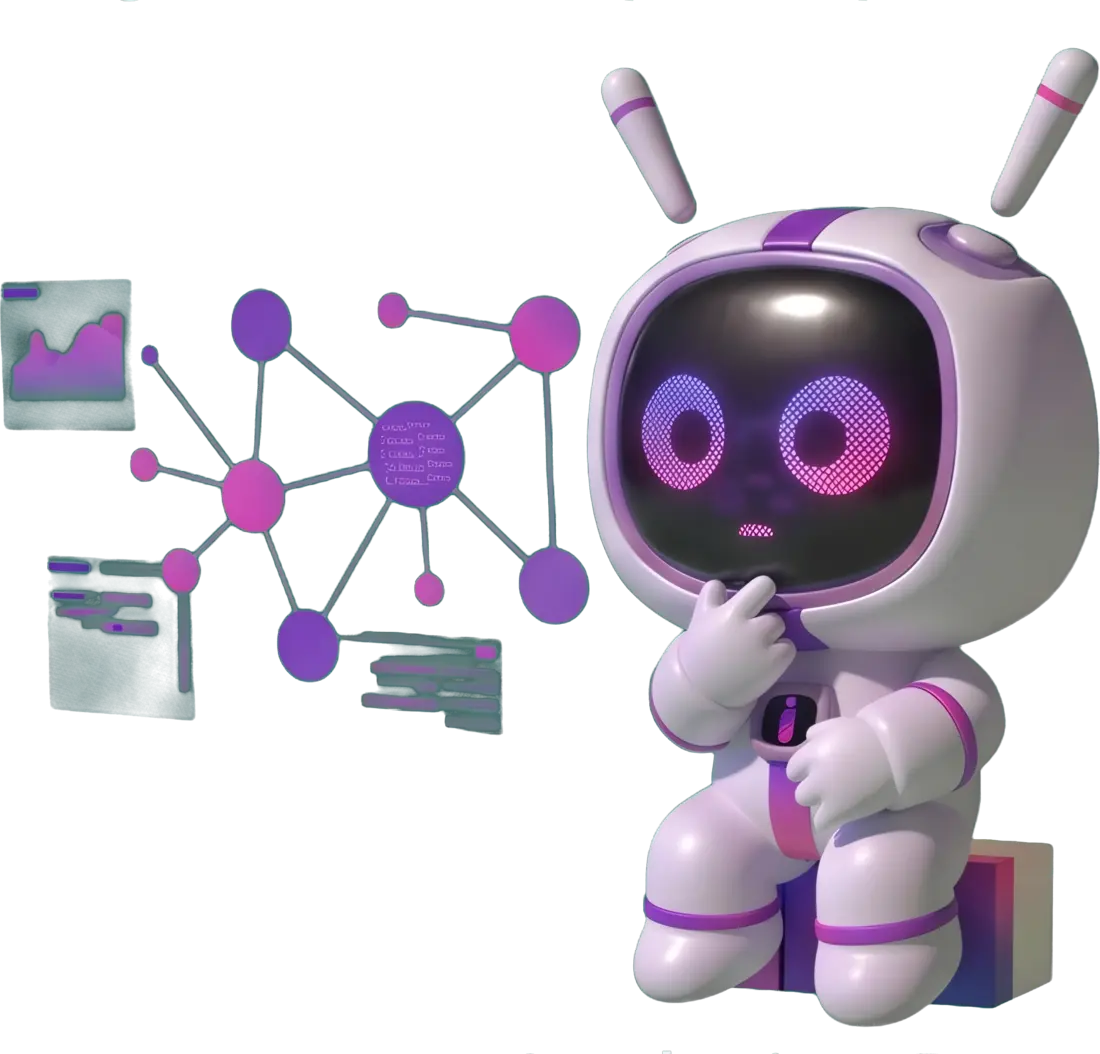 Intellea AI mascot analysing a data network